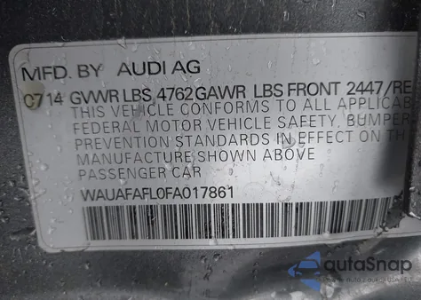 2015 Audi A4 2.0T Premium from USA, damaged, VIN WAUAFAFL0FA017861